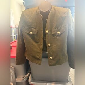 Classic Women's Cropped Button Jacket - Olive Green p13